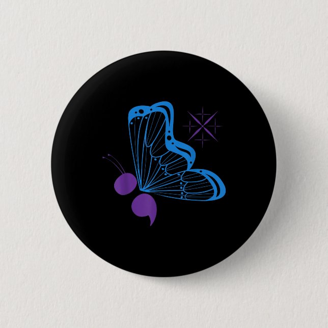 Semicolon 988 Butterfly Suicide Prevention Awarene 6 Cm Round Badge (Front)
