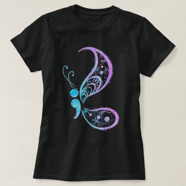 Semicolon Butterfly  Mental Health Suicide Awarene T-Shirt (Design Front)