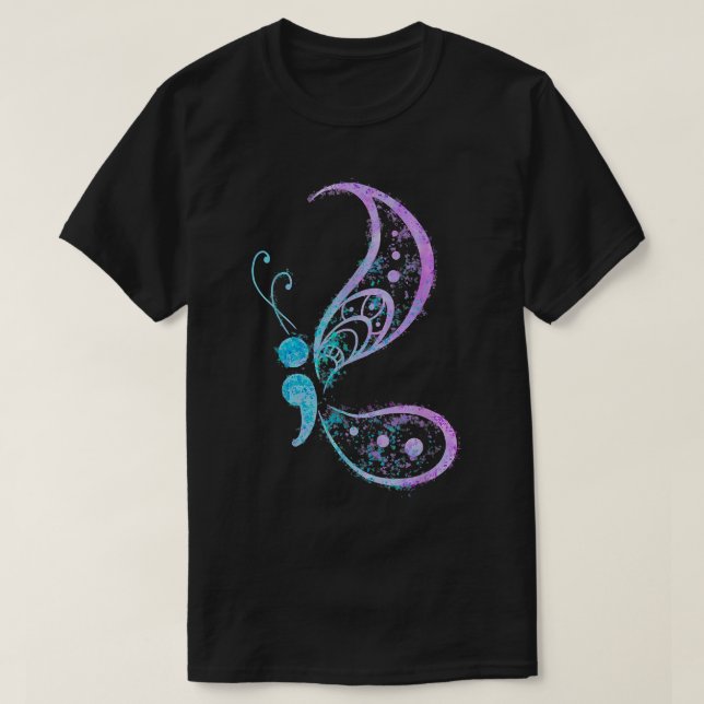 Semicolon Butterfly  Mental Health Suicide Awarene T-Shirt (Design Front)