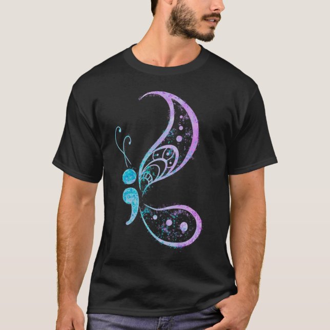 Semicolon Butterfly Semi-colon Tattoo Mental Healt T-Shirt (Front)