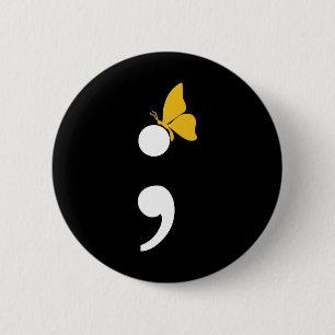 Semicolon Butterfly Suicide Depression Prevention  6 Cm Round Badge