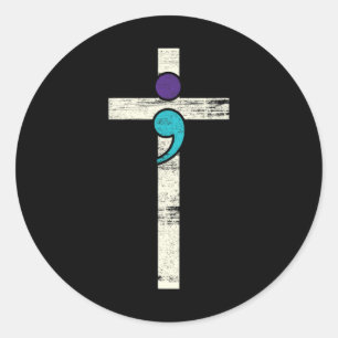 Semicolon Cross Mental Health Awareness Costume Wa Classic Round Sticker