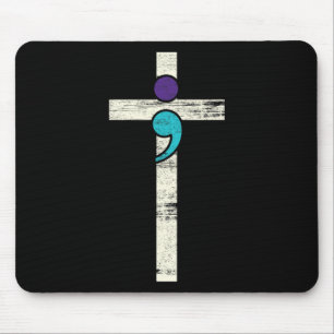 Semicolon Cross Mental Health Awareness Costume Wa Mouse Mat