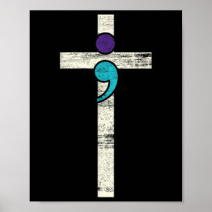 Semicolon Cross Mental Health Awareness Costume Wa Poster