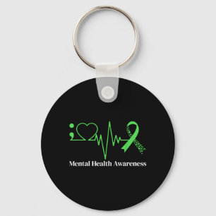 Semicolon Heart Beat Green Ribbon Mental Health Key Ring