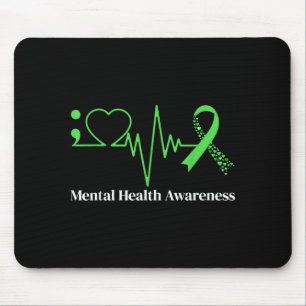 Semicolon Heart Beat Green Ribbon Mental Health Mouse Mat
