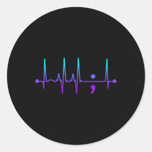 Semicolon Heart Beat Suicide Awareness Suicide Pre Classic Round Sticker