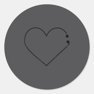 Semicolon Heart Mental Health Awareness Therast De Classic Round Sticker