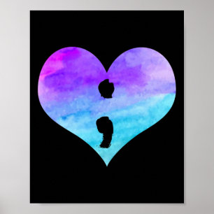 Semicolon Heart Suicide Awareness Mental Health Wa Poster