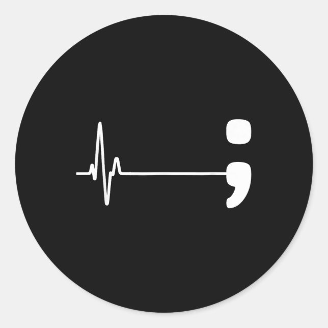Semicolon Heartbeat Flatline Suicide Prevention Aw Classic Round Sticker (Front)