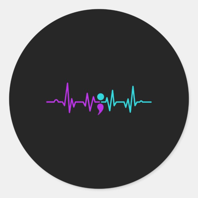 Semicolon Heartbeat Suicide Prevention Awareness  Classic Round Sticker (Front)