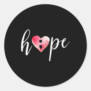 Semicolon Hope Heart Watercolor - Suicide Awarenes Classic Round Sticker
