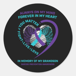 Semicolon In Memory Of Grandson Suicide Prevention Classic Round Sticker
