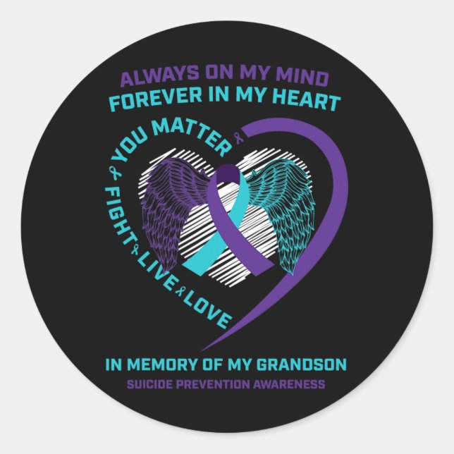 Semicolon In Memory Of Grandson Suicide Prevention Classic Round Sticker (Front)