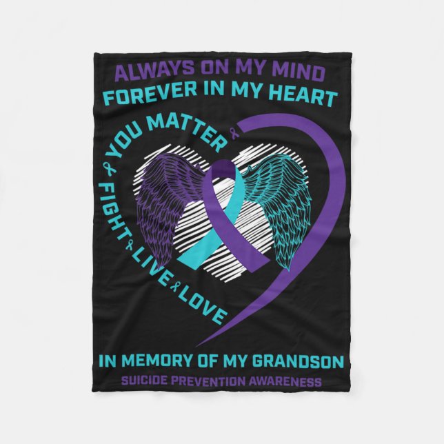 Semicolon In Memory Of Grandson Suicide Prevention Fleece Blanket (Front)