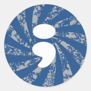 Semicolon on grunge rays classic round sticker