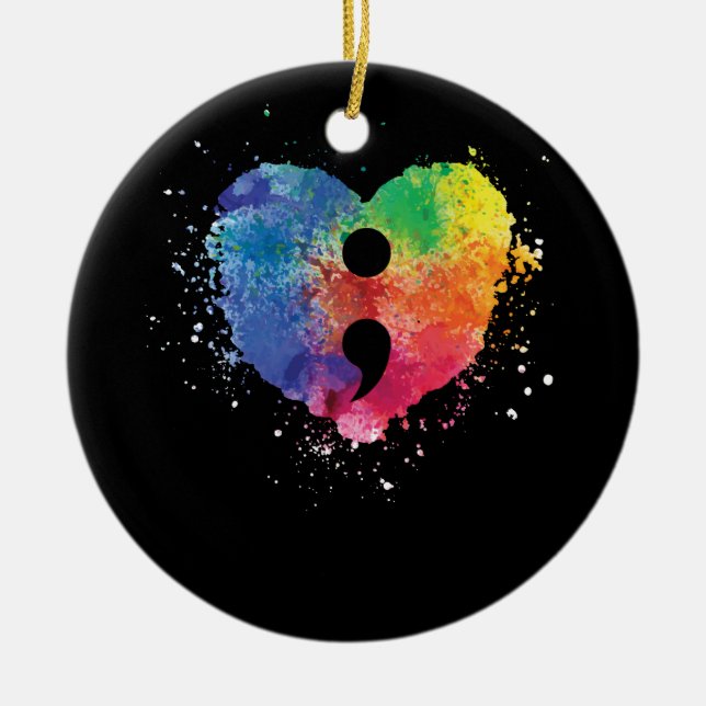 Semicolon Project Mental Health Awareness Ceramic Tree Decoration (Front)