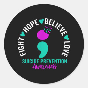 Semicolon Suicide Awareness Mental Health Suicide Classic Round Sticker