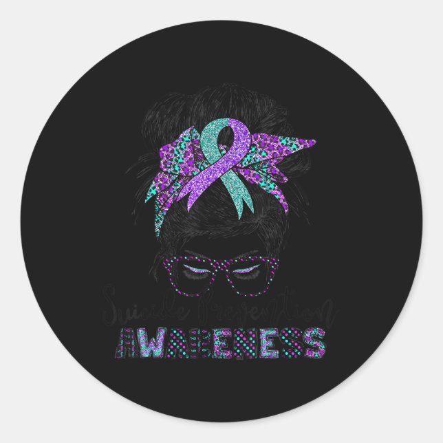 Semicolon Suicide Awareness Messy Hair Bun For Wom Classic Round Sticker (Front)