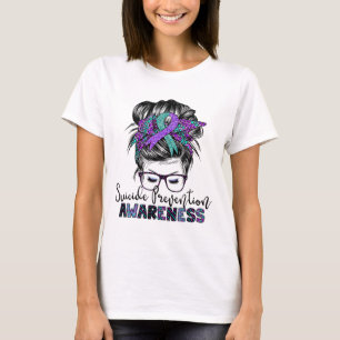 Semicolon Suicide Awareness Messy Hair Bun For Wom T-Shirt