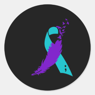 Semicolon Suicide Awareness Ribbon  Classic Round Sticker