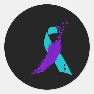 Semicolon Suicide Awareness Ribbon  Classic Round Sticker