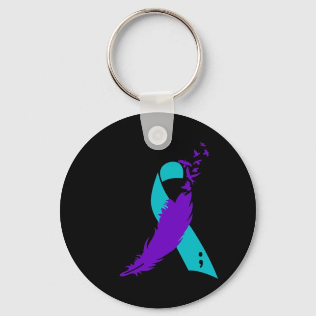 Semicolon Suicide Awareness Ribbon  Key Ring (Front)
