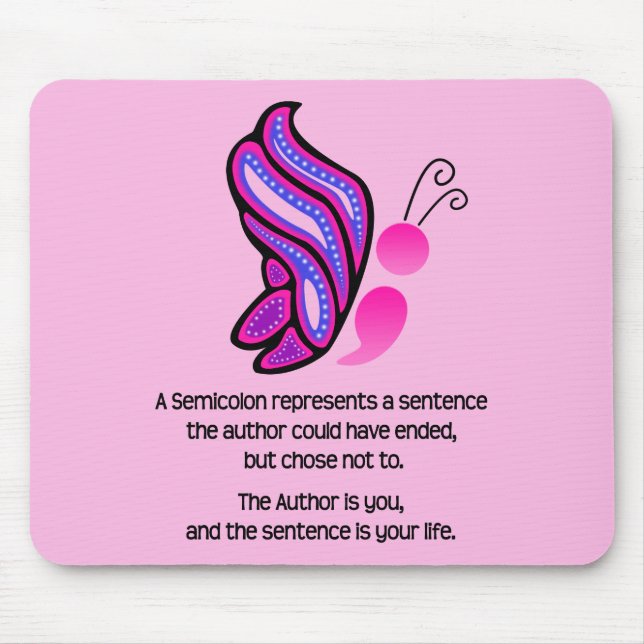 Semicolon Suicide/Depression Awareness Butterfly Mouse Mat (Front)