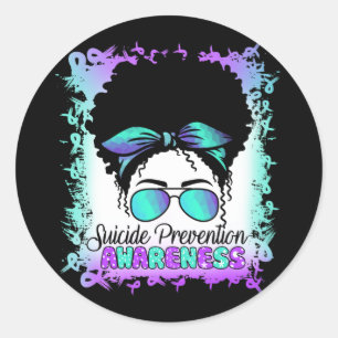 Semicolon Suicide Messy Hair Bun Teal And Purple Classic Round Sticker