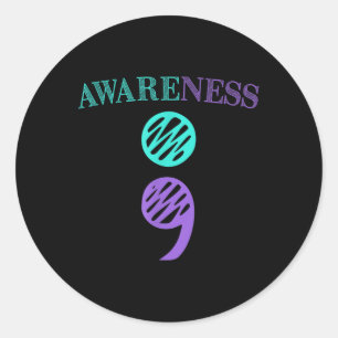 Semicolon Suicide Prevention Awareness _1 Classic Round Sticker