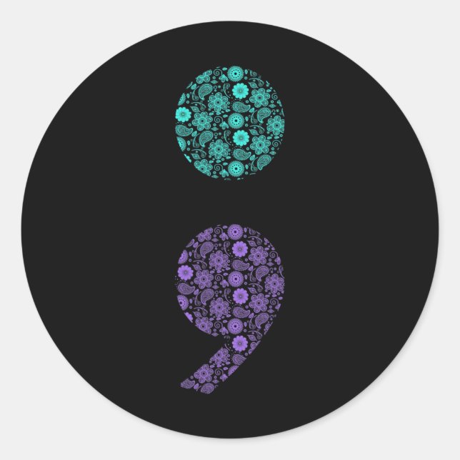 Semicolon Suicide Prevention Awareness  Classic Round Sticker (Front)