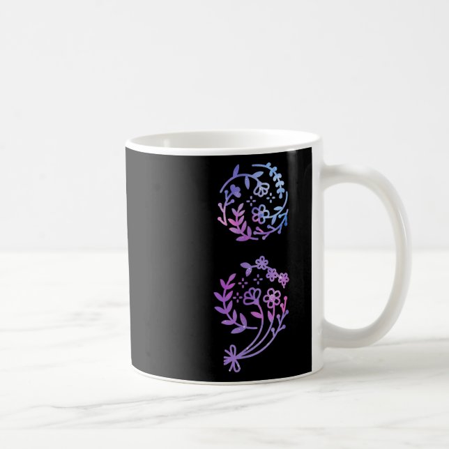 Semicolon Suicide Prevention Awareness Flower Teal Coffee Mug (Right)