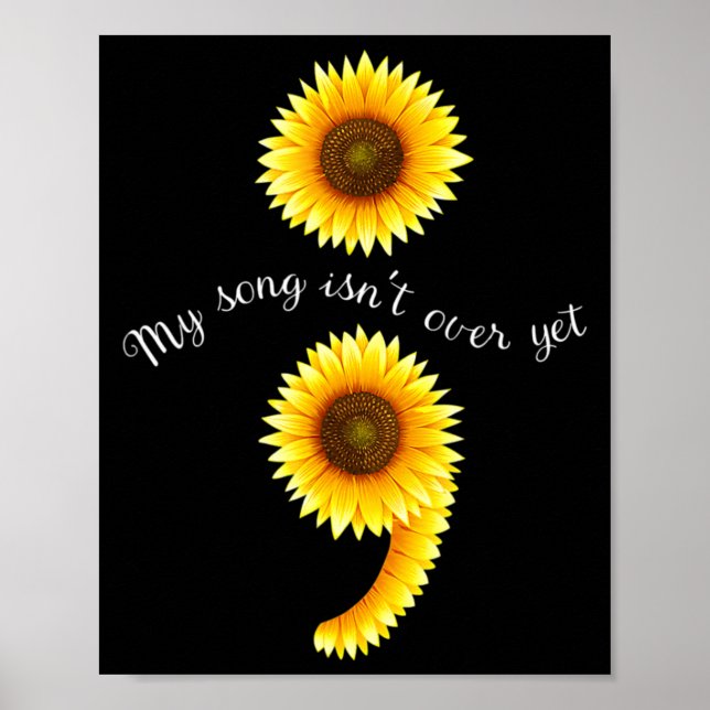 Semicolon Sunflowe Spreading Mental Health Awarene Poster (Front)