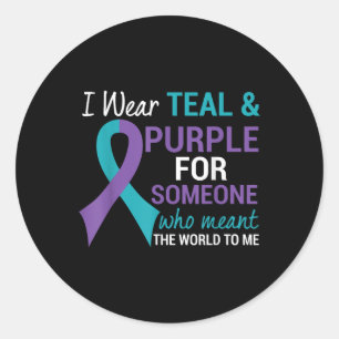 Semicolon Teal & Purple Ribbon Suicide Awarene Classic Round Sticker