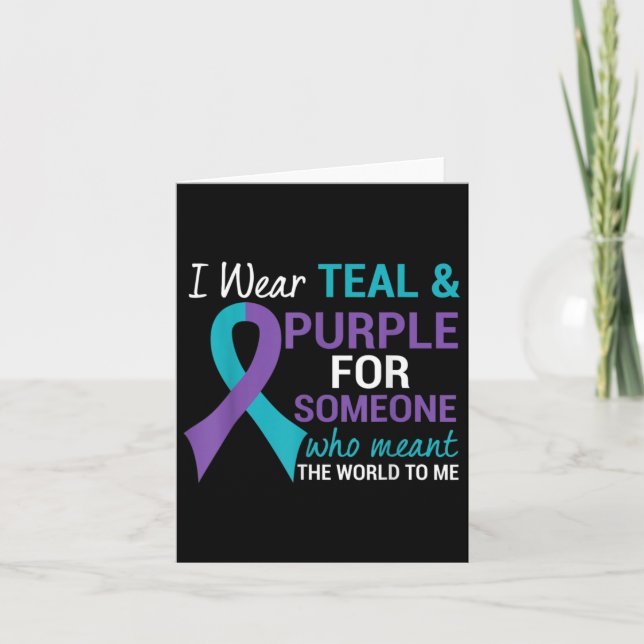 Semicolon Teal And Purple Ribbon Suicide Awareness Card (Front)