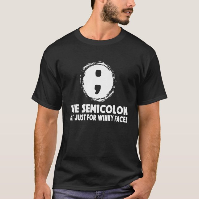 Semicolon Winky Faces Grammar T-Shirt (Front)