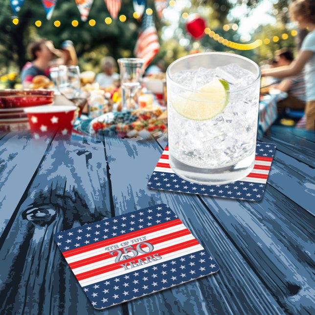 Semiquincentennial Navy Stars & Stripes 250 Years Square Paper Coaster (Creator Uploaded)