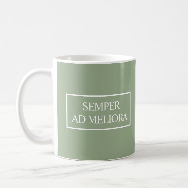 Semper Ad Meliora Latin Quote Sage Green Coffee Mug (Left)