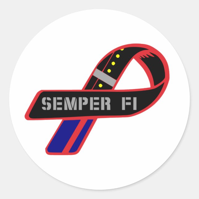 Semper Fi Ribbon Classic Round Sticker (Front)