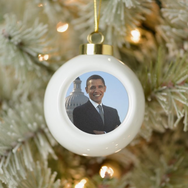 Senator Portrait, American President Barack Obama Ceramic Ball Christmas Ornament (Tree)
