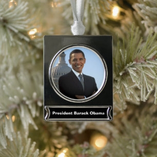 Senator Portrait, American President Barack Obama Silver Plated Banner Ornament