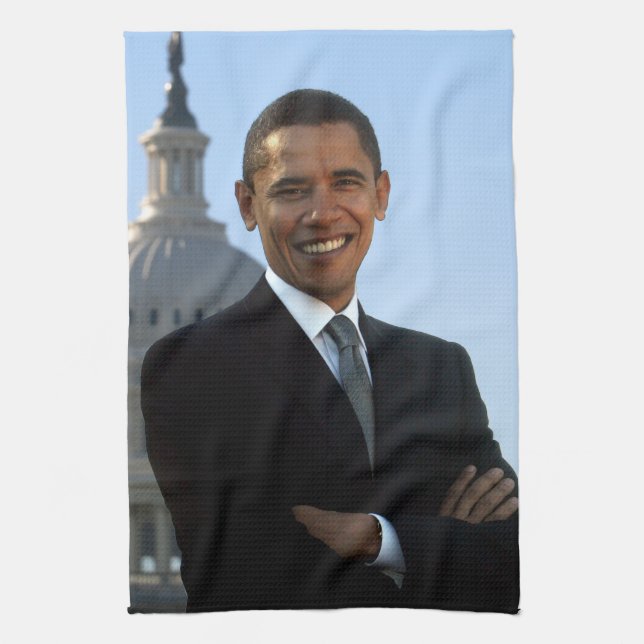 Senator Portrait, American President Barack Obama Tea Towel (Vertical)