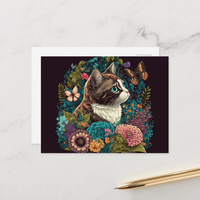 Send Cheerful Wishes with a Unique Cat Postcard (Front/Back In Situ)
