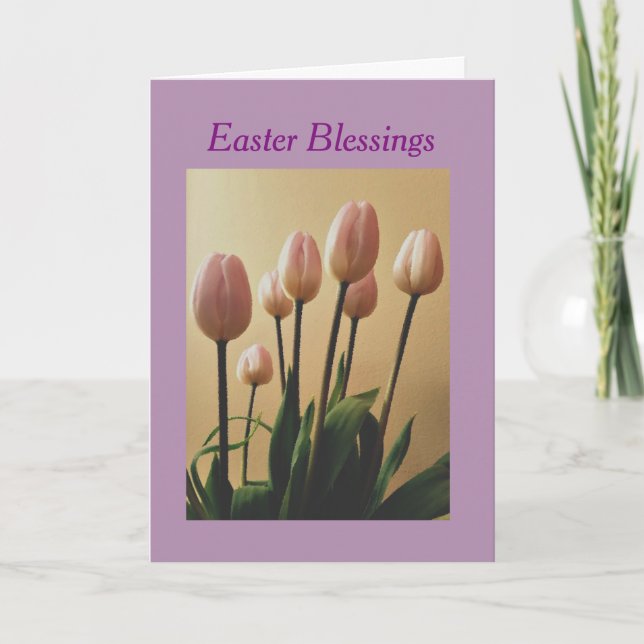Send Easter Blessings With Tulips Holiday Card (Front)
