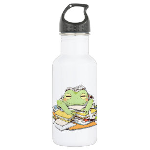 Send Help Frog Buried in Paperwork Kawaii Design 532 Ml Water Bottle