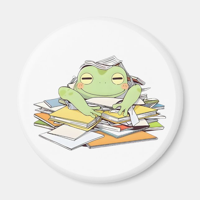 Send Help Frog Buried in Paperwork Kawaii Design Magnet (Front)