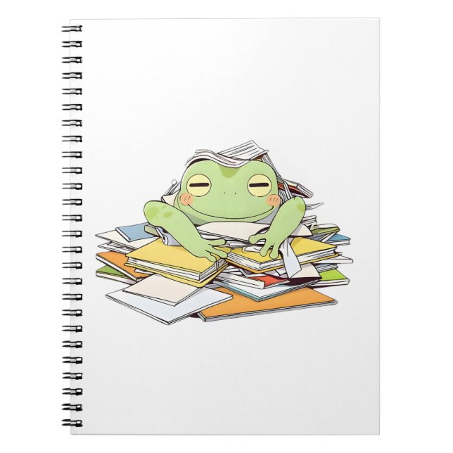 Send Help Frog Buried in Paperwork Kawaii Design Notebook (Front)