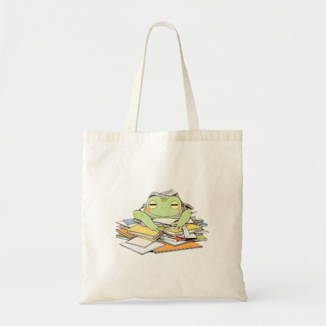 Send Help Frog Buried in Paperwork Kawaii Design Tote Bag (Front)