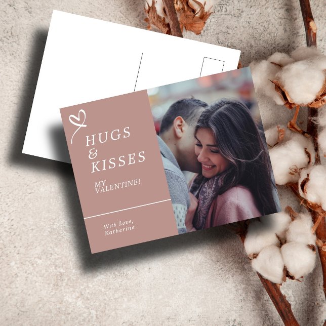 Send Hugs & Kisses with Custom Photo Valentines Postcard (Creator Uploaded)