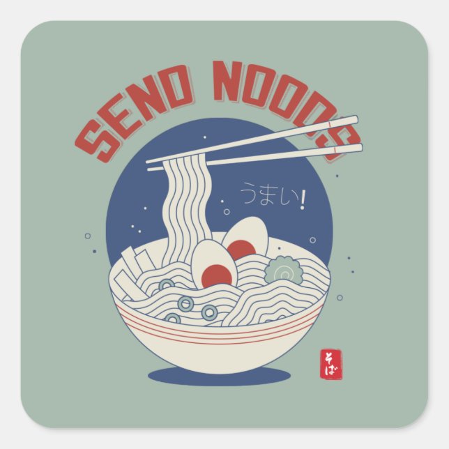 Send Noods Japanese Noodle Soup Ramen Square Sticker (Front)